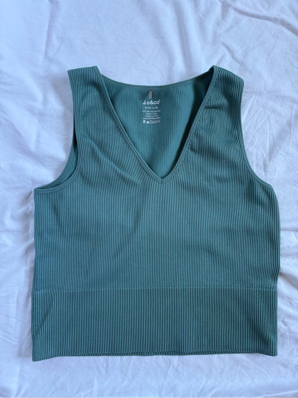 J.O. & Co. Ribbed V-Neck Fitted Tank Top Teal L/XL